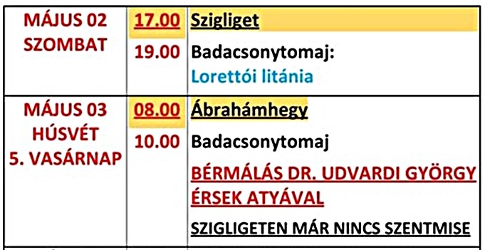 miserend26 majus